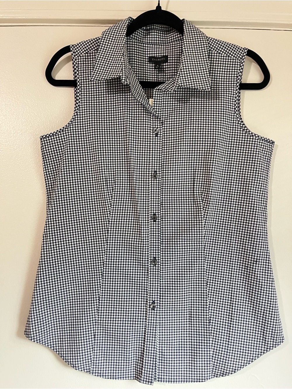 NWT Talbots Sleeveless Gingham Top Navy and White Size 8 Costal Grandmother